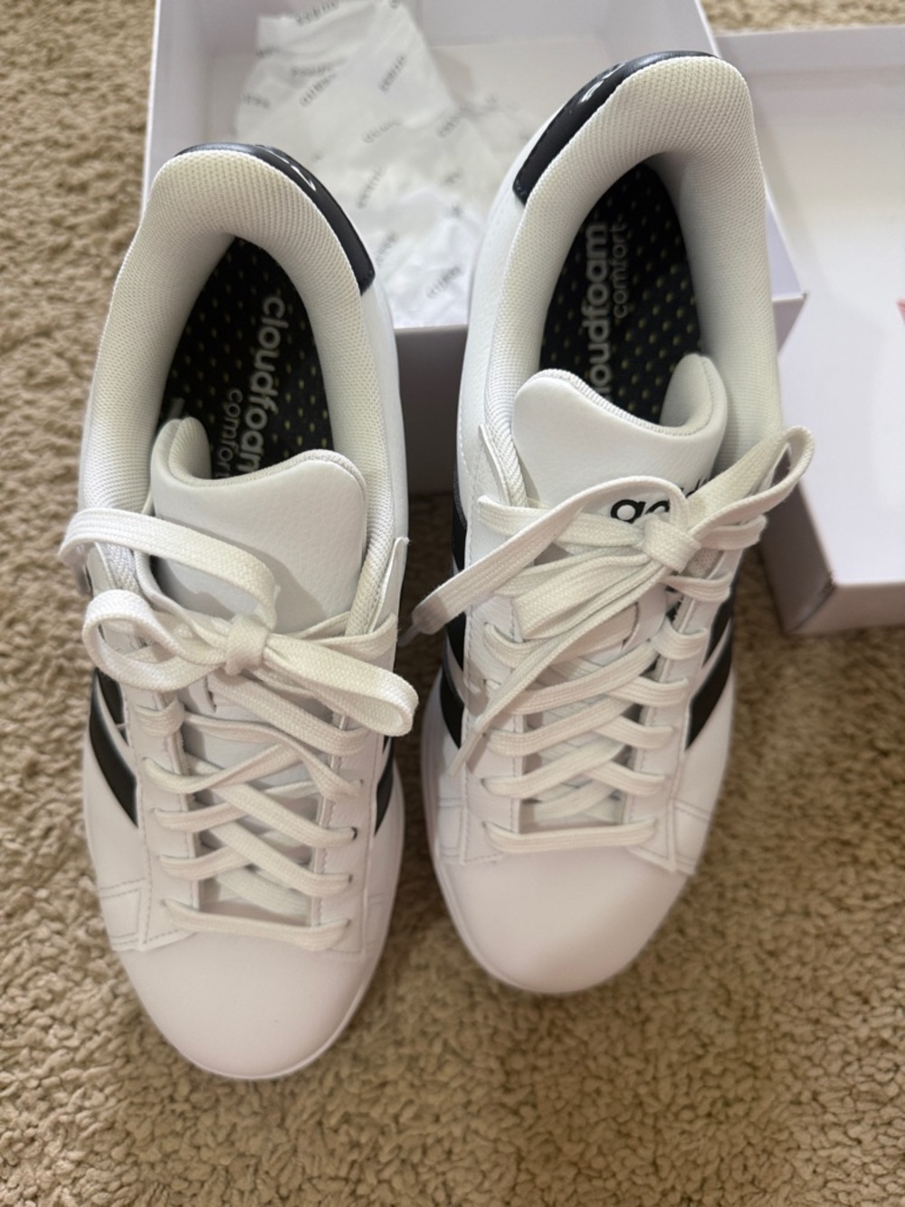 adidas White Sneakers with Black Stripes